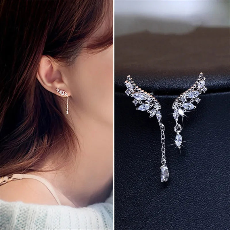 Asymmetric Crystal Wings Drop Earrings