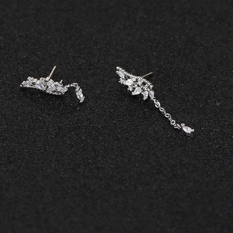 Asymmetric Crystal Wings Drop Earrings