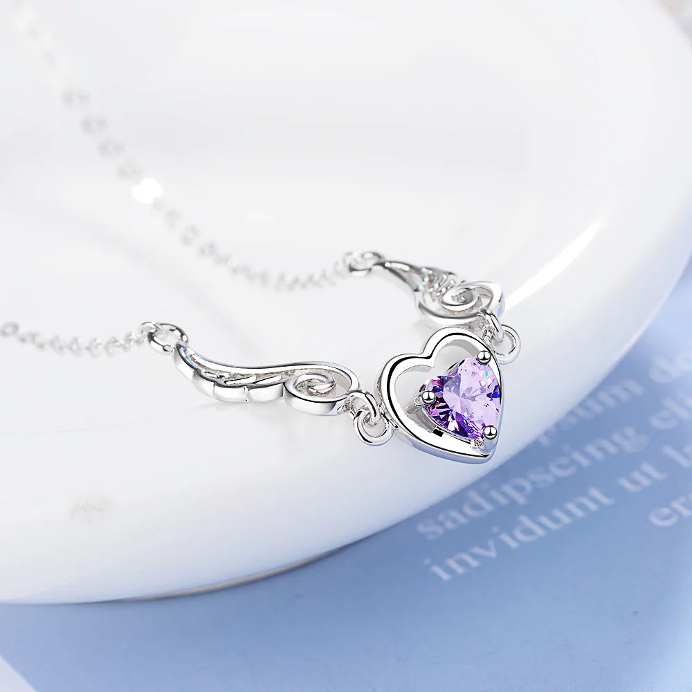 Angel Wing Purple Zircon Necklace