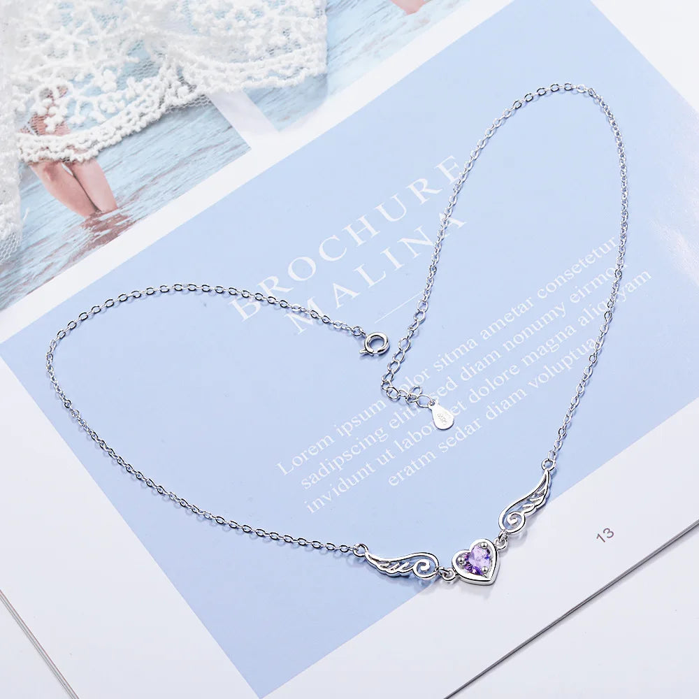 Angel Wing Purple Zircon Necklace