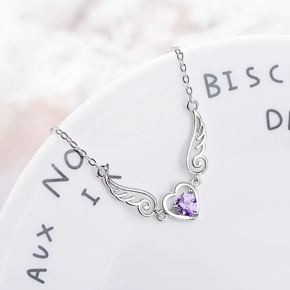 Angel Wing Purple Zircon Necklace